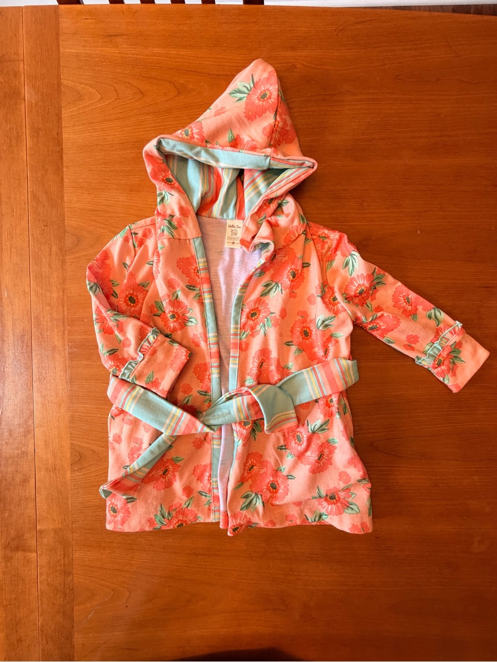 Matilda Jane Peach Floral Hooded Girls Bathrobe with Striped Trim